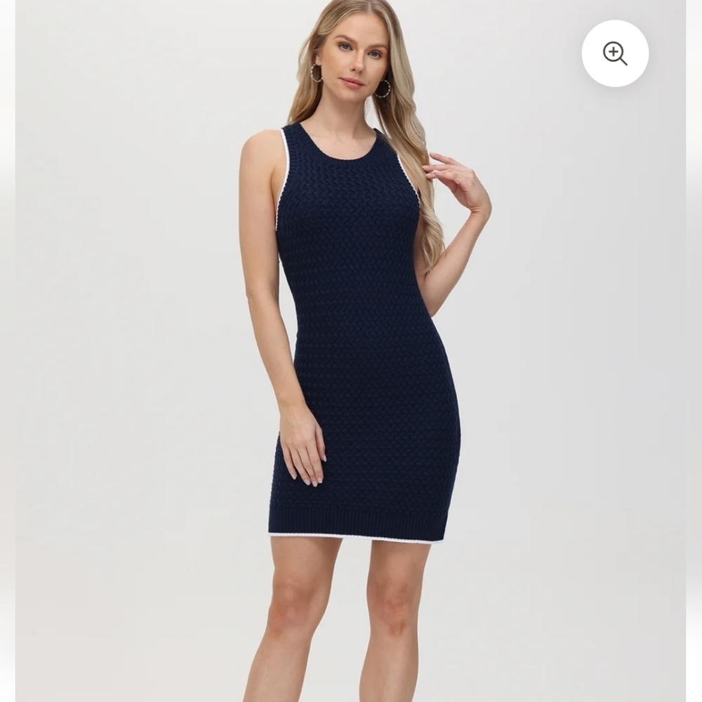 525 AMERICA JOJO VARSITY NAVY BLUE SLEVELESS MINI DRESS MEDIUM SIZE